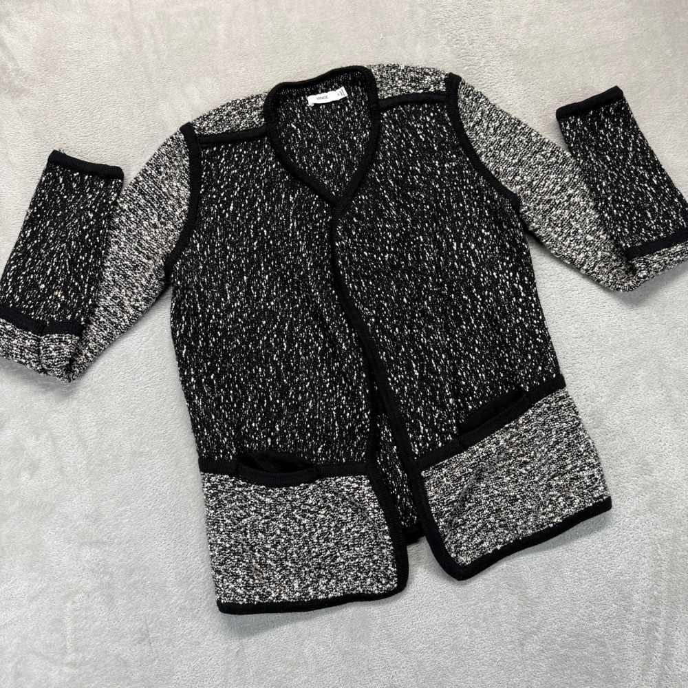 Vince Jacket Women's XS Blazer Cardigan Black White Open Front Cotton Wool Blend